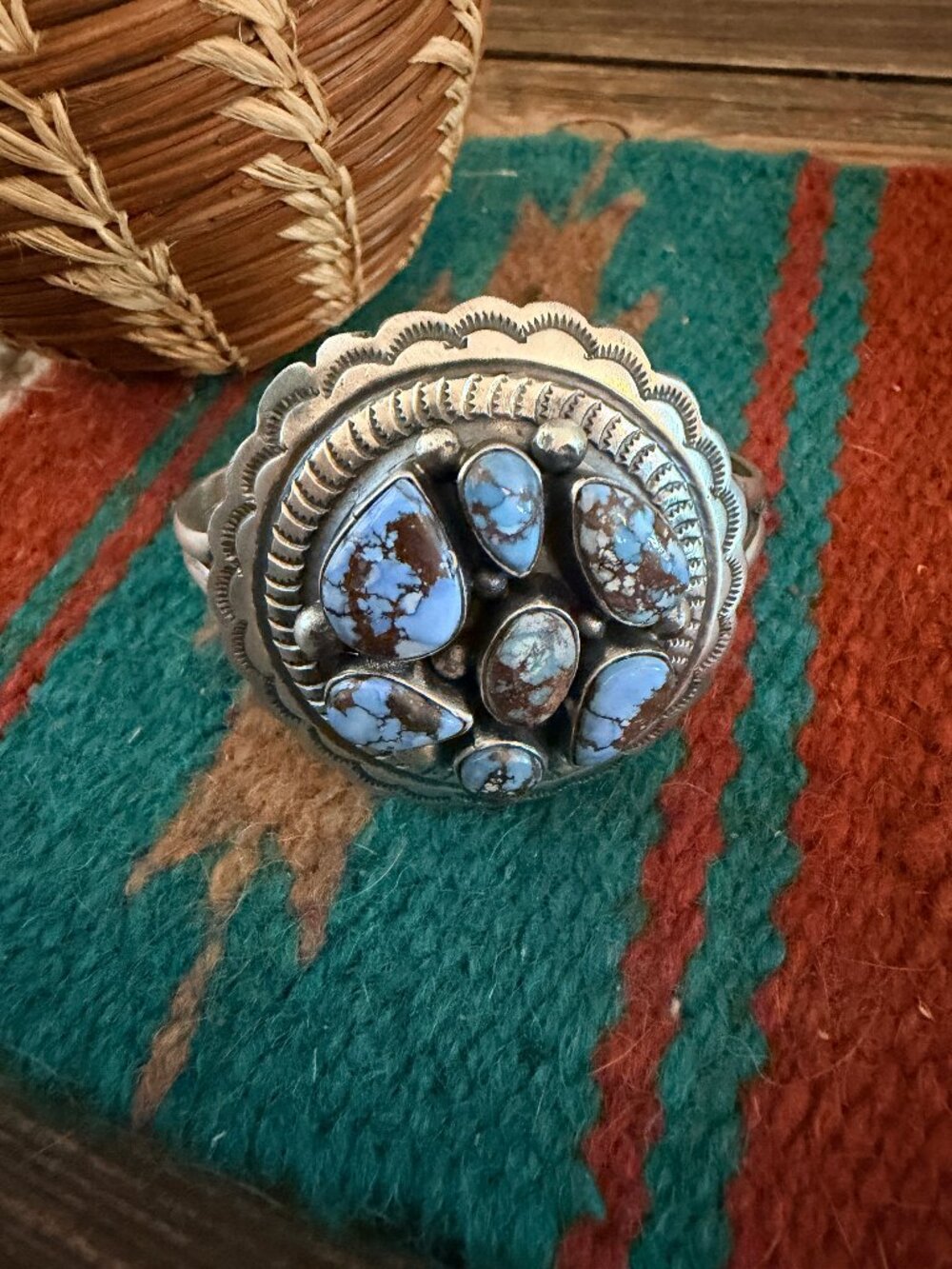 Handcrafted Golden Hills Turquoise & Sterling Silver Cuff Bracelet by Chimney Bu